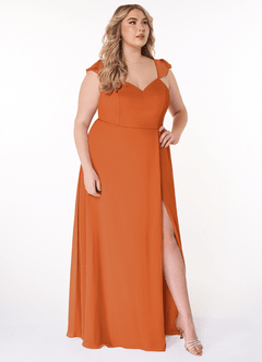 Azazie Everett Bridesmaid Dresses Cinnamon A-Line V-neck Ruched Chiffon Dress image9