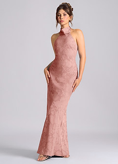 Azazie Velli Vestidos de damas de honor Vestido de Rosetón de Devorado Floral de Corte Sirena con Cuello Alto image1