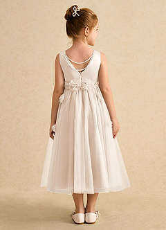 Azazie Lux Flower Girl Dresses White Alabaster A-Line Beaded Tulle Dress image2