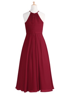 Azazie Ginger Junior Burgundy A-Line Pleated Chiffon Dress image8