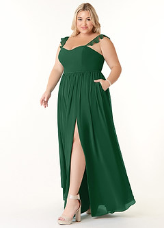 Azazie Metz Final Sale Dark Green A-Line Sweetheart Ruched Chiffon Dress image9