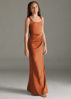 Azazie Mero Junior Agave Mermaid Pleated Stretch Satin Dress image3