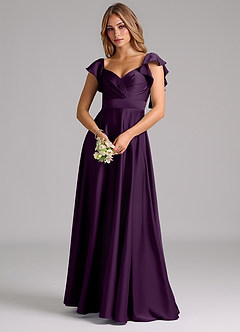 Azazie Leilani Bridesmaid Dresses Grape A-Line Ruched Stretch Satin Dress image7