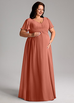Azazie Verna Maternity Bridesmaid Dresses A-Line V-Neck Ruched Chiffon Floor-Length Dress image10