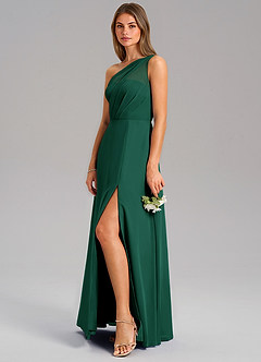 Azazie Phaedra Bridesmaid Dresses Emerald A-Line One Shoulder Chiffon Dress image5