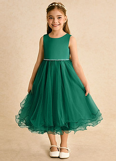 Azazie Lass Flower Girl Dresses Emerald A-Line Bow Tulle Dress image2