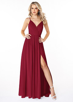 Azazie Gracie Bridesmaid Dresses Burgundy A-Line Pleated Chiffon Dress image1
