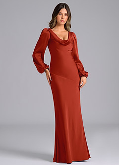 Azazie Rylina Brautjungfernkleider Meerjungfrau-Linie Langarm Stretch-Satin Kleid Rost image4