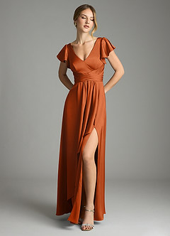 Azazie Omari Bridesmaid Dresses Burnt Orange A-Line Stretch Satin Dress image1