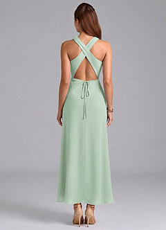 Azazie Evadne 신부 들러리 드레스 쉬스 주름진 쉬폰 발목 길이 드레스 image6