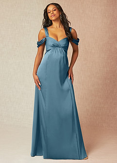 Azazie Rhea Maternity Bridesmaid Dresses A-Line Off-The-Shouler Pleated Stretch Satin Floor-Length Dress image4