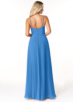 Azazie Moira Robes de demoiselle d'honneur Robe Trapèze en Mousseline de soie Décolleté Geai Bleu image2