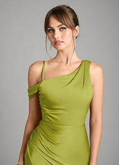 Azazie Madelyn Bridesmaid Dresses Lemongrass Mermaid One Shoulder Stretch Satin Convertible Dress image3