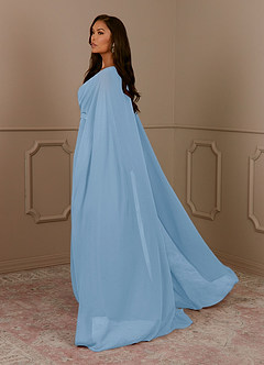 Azazie Isa Mère de la mariée Robes Robe Trapèze en Mousseline de soie Col V plissé Poudre Bleue image3