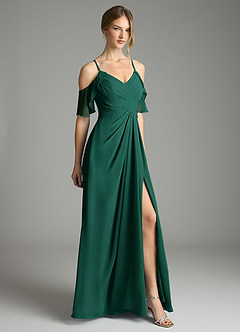 Azazie Dakota Bridesmaid Dresses Emerald A-Line V-Neck Pleated Chiffon Dress image5
