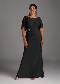 Azazie Louanne Mother of the Bride Dresses Black Mermaid Boatneck Pleated Luxe Knit Dress image11