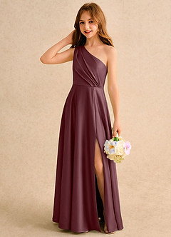Azazie Puddles Girls Formal Abiti da Ragazza di Fiori Abito A-Line in Raso Elasticizzato Monospalla Sangria image3