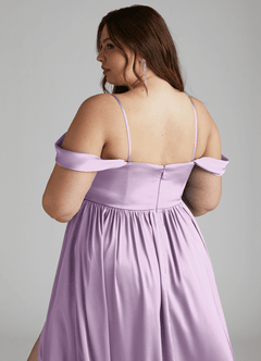 Azazie Morana Brautjungfernkleider Wandelbar A-Linie Schulterfrei Stretch-Satin Kleid Frostiges Flieder image16