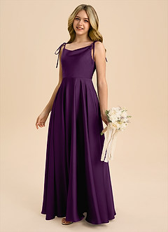 Azazie Popsy Junior A-Linie Schleifen Stretch-Satin Kleid Traube image7