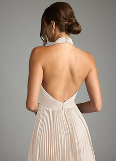 Azazie Zienna 신부 들러리 드레스 A라인 주름진 스트레치 새틴 바닥 길이 드레스 image7