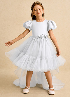 Azazie Cocoa Blumenmädchenkleider Ballkleid Plissee Tüll Kleid Weiß image2