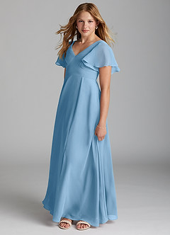 Azazie Kimber Junior Steel Blue A-Line Pleated Chiffon Dress image3