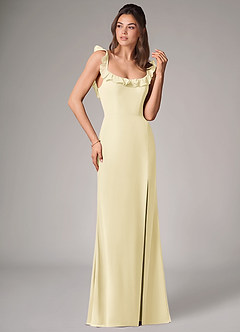 Azazie Callie Bridesmaid Dresses Lemon Sorbet Mermaid Side Slit Chiffon Convertible Dress image3