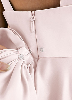 Azazie Honey Bear Flower Girl Dresses Blushing Pink A-Line Pleated Matte Satin Dress image6