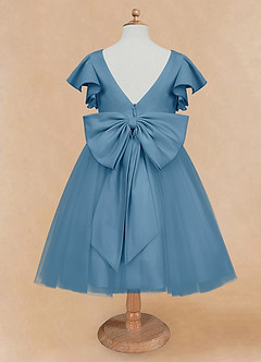 Azazie Kaeya Flower Girl Dresses Steel Blue A-Line Bow Tulle Dress image6