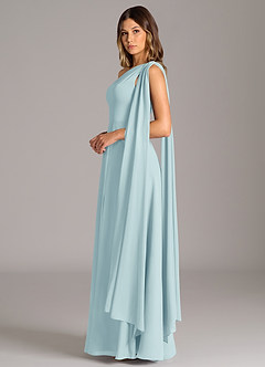 Azazie Tella Bridesmaid Dresses Sea Glass A-Line One Shoulder Chiffon Dress image5