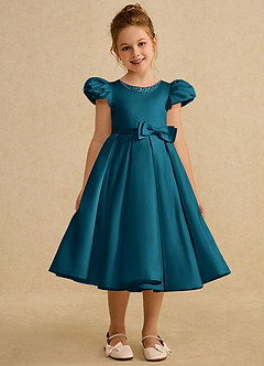 Azazie Pearl Robe Demoiselle D'honneur Fillette Robe Princesse en Mat Satiné Plissée Bleu Encre image5