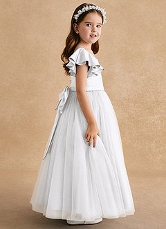 Azazie Suzy vestidos de niña de las flores Vestido de Blanco de Tul de Corte En A con Con mangas image3