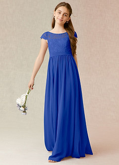 Azazie Silvermist Junior Royal Blue A-Line Pleated Chiffon Dress image4