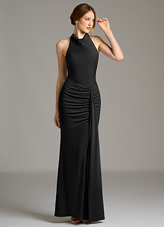 Azazie Raevynn Bridesmaid Dresses Black Mermaid Pleated Premium Stretch Jersey Dress image4