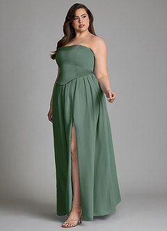 Azazie Cadence At-home Try On Dresses Eucalyptus A-Line Corset Stretch Satin Convertible Dress image14