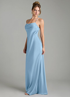 Azazie Mae Bridesmaid Dresses Powder Blue Mermaid Pleated Stretch Satin Dress image4