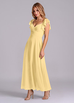Azazie Leilani Brautjungfernkleider A-Linie Gestreift Chiffon Kleid Butter image4