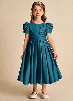 Azazie Miriam Abiti da Ragazza di Fiori Abito Principessa in Raso Opaco Plissettato Blu Inchiostro image4