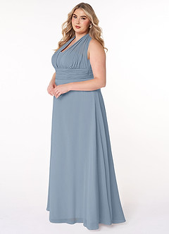 Azazie Fifi Robes de demoiselle d'honneur Robe Trapèze Convertible en Mousseline de soie Sans bretelle Bleu Poussiéreux image15