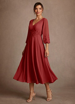 Azazie Ana Suknie dla Matki Panny Młodej Linia A Koronka Szyfon Długość herbaty Sukienka image4