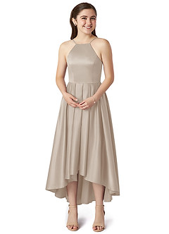 Azazie Jemima Junior Frost A-Line with Pockets Stretch Satin Dress image4