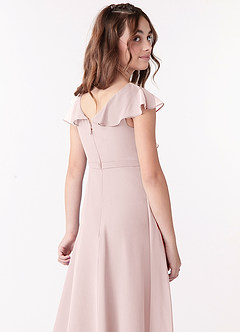 Azazie Posie Junior Vestido de Rosa Rubor de Gasa de Corte En A con Volante image3