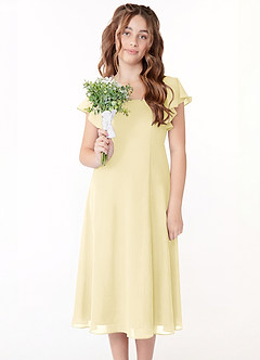 Azazie Bondi Junior Jurk van Chiffon met A-Lijn Ruches Citroensorbet image4