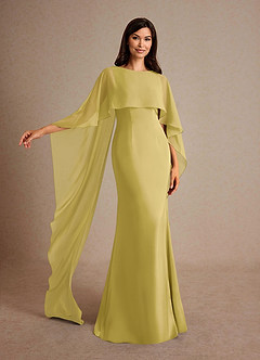 Azazie Milfred Mother of the Bride Dresses Canary Sheath Boatneck Stretch Satin Dress image4