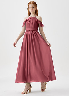 Azazie Chaya Junior Merlot A-Line Off the Shoulder Chiffon Dress image5