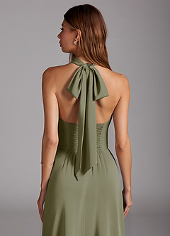 Azazie Myra Bridesmaid Dresses Pistachio A-Line Side Slit Stretch Satin Dress image2