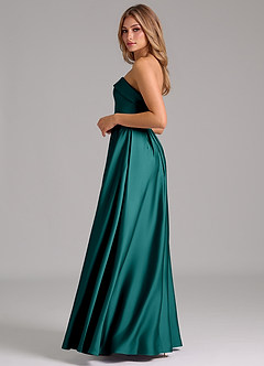 Azazie Lucienne Brautjungfernkleider Wandelbar A-Linie Schulterfrei Stretch-Satin Kleid Pfau image3