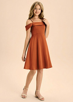 Azazie Anselie Junior A-Line Plisseret Stræk satin Mini Junior brudepige Kjole image6