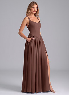 Azazie Francis Robes de demoiselle d'honneur Robe Trapèze en Mousseline de soie Corset Expresso image6