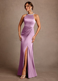 Azazie Lawrence Mother of the Bride Dresses Wisteria A-Line Pleated Stretch Satin Dress image2